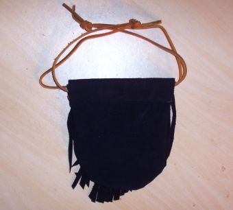 Blue Leather Fringed Pouch Back